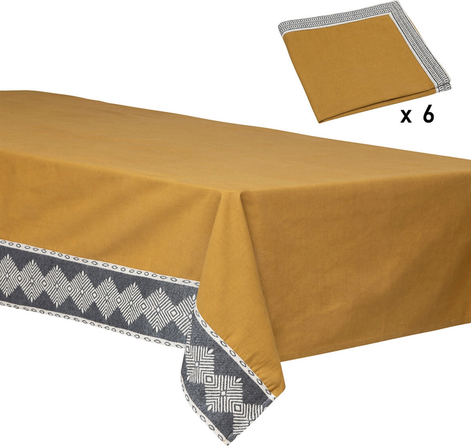Набір Atmosphera Dreams Скатертина бавовняна прямокутна 150 x 250 см + Серветки охра 6 шт (3560232956577) - зображення 1