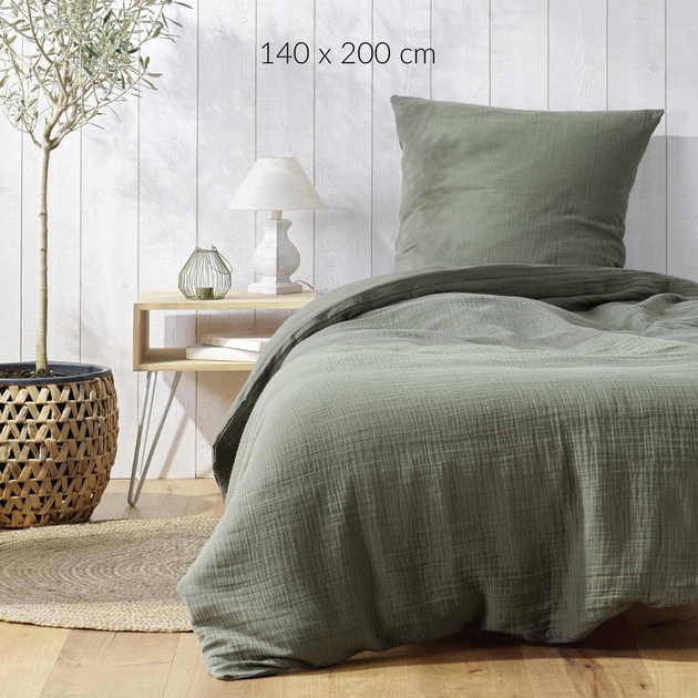 Komplet pościeli Douceur d'intérieur Angelia bawełniany z fakturą Khaki 140 x 200 cm (3574386449854) - obraz 2