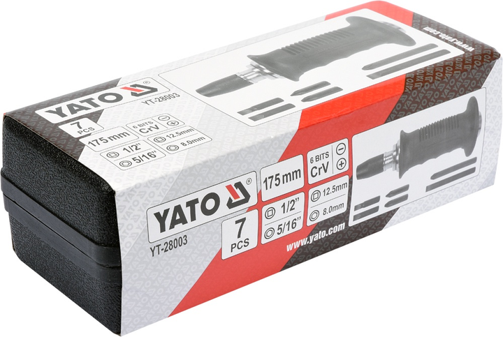 Викрутка реверсивна ударна Yato YT-28003 L= 175 тріщатка 6 насадок CrV (5906083004933) - зображення 5