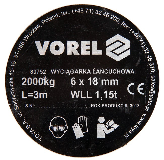 Wciągnik łańcuchowy Vorel 80752 2 t 3 m (5906083807527) - obraz 2
