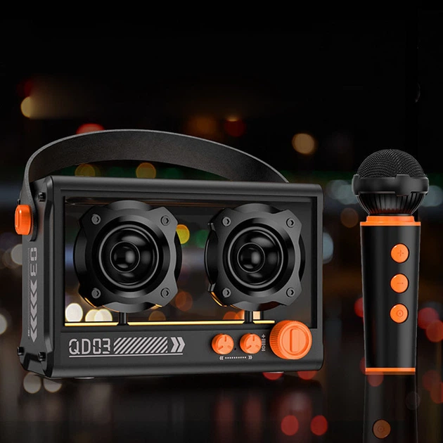 Bluetooth колонка QD03 Transparent с микрофоном Black - Фото 3 Bluetooth колонка QD03 Transparent с микрофоном Black - изображение 3