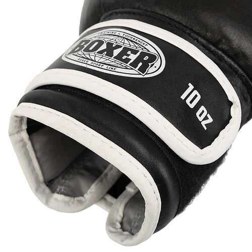 Перчатки боксерские кожаные размер 12 унции пенный наполнитель BOXER черный-белый 2023 - изображение 6