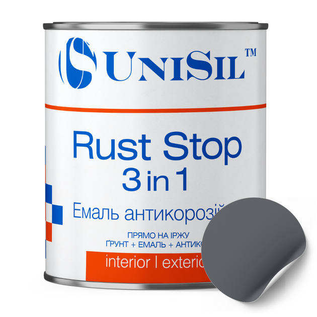 Эмаль Rust Stop 3в1 Unisil RAL 7024 графит 2.5 л - Фото 1 Эмаль Rust Stop 3в1 Unisil RAL 7024 графит 2.5 л - изображение 1