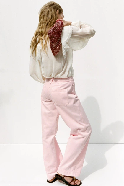 Джинси z1975 wide leg high waist Zara 3078/630 S/36 Рожеві