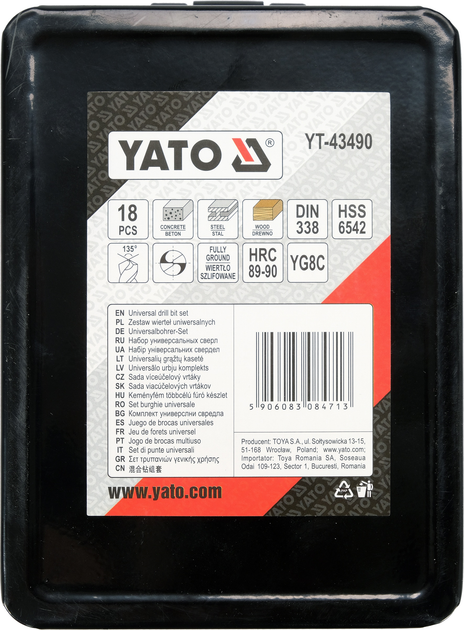 Свердла по металу бетону дереву Yato YT-43490 Ø 3- 10 мм 18 шт (5906083084713) - зображення 5