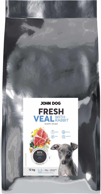 Sucha karma dla szczeniąt John Dog Fresh Puppies Cielęcina z królikiem S 12 kg (5903769014576) - obraz 3