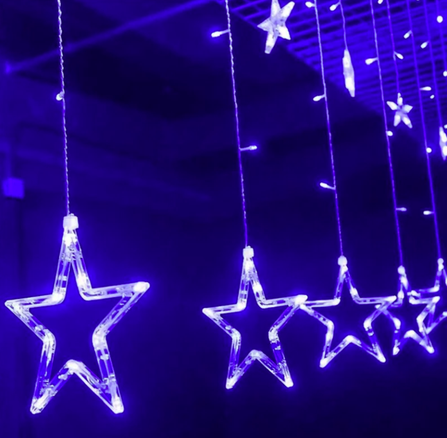 Світлодіодна гірлянда Shine Lighting Star Штора завісу Зорепад 138LED 2.5 метра 12 зірок Блакитний - Фото 2 Світлодіодна гірлянда Shine Lighting Star Штора завісу Зорепад 138LED 2.5 метра 12 зірок Блакитний - зображення 2