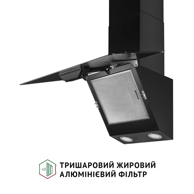 Кухонная вытяжка PERFELLI VICCO 6HM NERO, черная декоративная наклонная настенная, 700 куб.м., 59,5 см - изображение 7