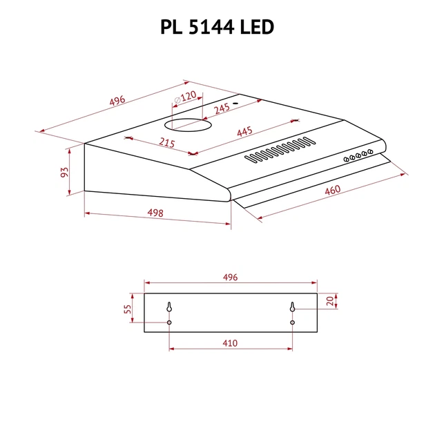 Кухонная вытяжка плоская PERFELLI PL 5144 Dark BR LED, коричневая стандартная вытяжка на кухню, 49,6 см - изображение 2