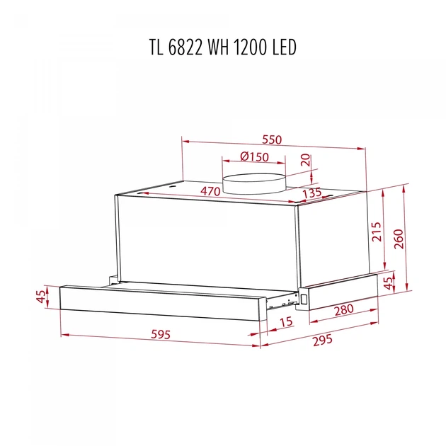 Мощная кухонная вытяжка Perfelli TL 6822 WH 1200 LED белая телескопическая вытяжка на кухню 1200 куб.м., 59,5 см - изображение 3