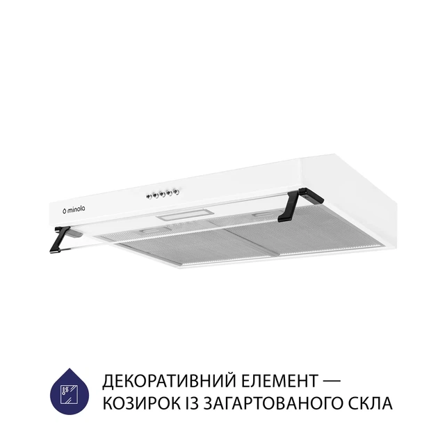 Кухонная вытяжка Minola HPL 517 WH, белая плоская стандартная под навесной шкаф, с стеклянным козырьком, 49,5 см - изображение 6