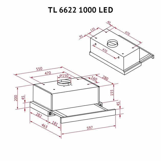 Кухонная вытяжка PERFELLI TL 6622 Full BL 1000 LED, черная мощная телескопическая, 1000 куб.м., 59,7 см - изображение 4