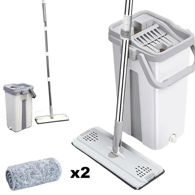Швабра з відром і двома мікрофібрами Scratch Cleaning Mop набір для прибирання з віджиманням, поворот 360°, нижній злив, 6 л Білий (kt-6046) - Фото 2 Швабра з відром і двома мікрофібрами Scratch Cleaning Mop набір для прибирання з віджиманням, поворот 360°, нижній злив, 6 л Білий (kt-6046) - зображення 2