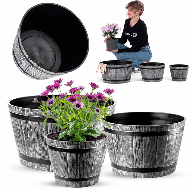 Zestaw donic ogrodowych Kadax Szary 23+30+40 cm 3 szt (5903699474099) - obraz 1