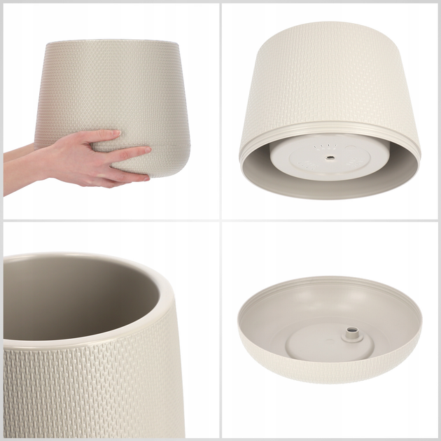 Donica ogrodowa z podstawką Kadaxz korkiem odpływowym Beżowa 23 cm (5903699419441) - obraz 4
