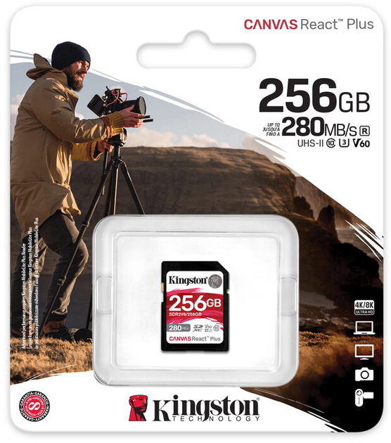 Карта пам'яті Kingston SDXC 256GB Canvas React Plus Class 10 UHS-II U3 V60 (SDR2V6/256GB) (955555912975925) - Уцінка - зображення 4