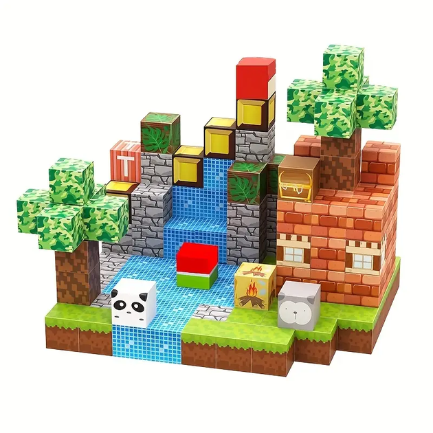 Магнитный конструктор Minecraft 150 шт по игре Майнкрафт Лес и панды Mk001006.1 - изображение 4