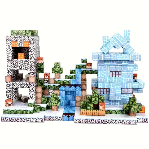 Магнітний конструктор Minecraft 100 шт + ПОДАРУНОК 3 фігуркипо грі Майнкрафт Містечко Mk001003 - зображення 5
