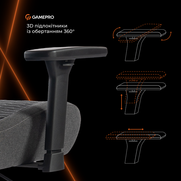 Геймерское игровое кресло с регулированной глубиной сидения GamePro GC760DG Dark Grey Fabric - изображение 18