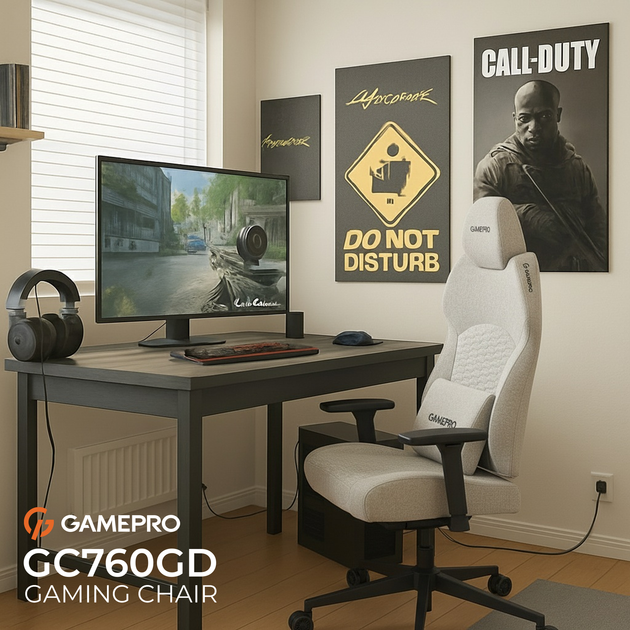 Геймерское игровое кресло с регулированной глубиной сидения GamePro GC760LG Light Grey Fabric - Фото 11 Геймерское игровое кресло с регулированной глубиной сидения GamePro GC760LG Light Grey Fabric - изображение 11