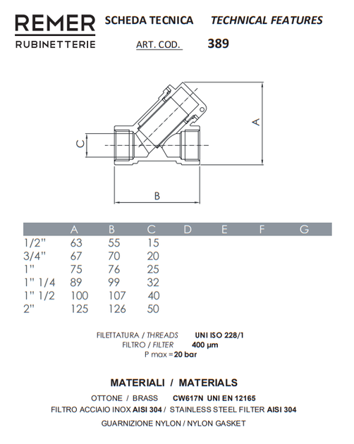Фільтр грубої очистки косою 1/2" REMER 38912 - Фото 2 Фільтр грубої очистки косою 1/2" REMER 38912 - зображення 2