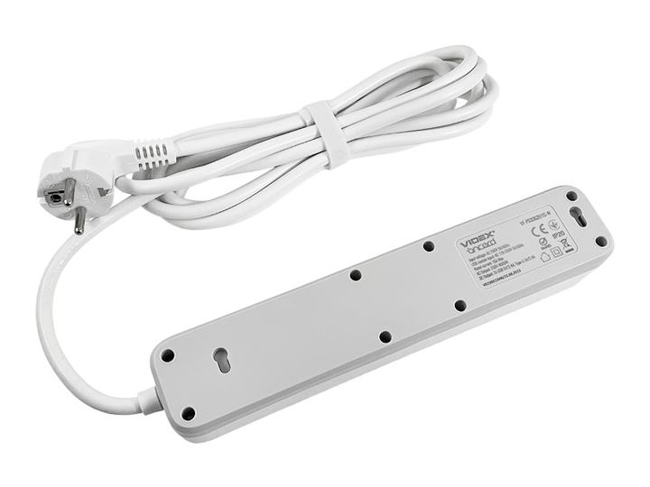 Мережевий подовжувач VIDEX ONCORD 2.4А 2USB+USB-C з вимикачем 3 розетки 3 м Білий (PD33G2U1C-W) - зображення 4