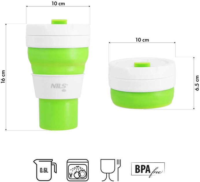 Kubek silikonowy składany Nils Camp NC4103 z pokrywką 600 ml Jasno zielony (5908261683015) - obraz 5