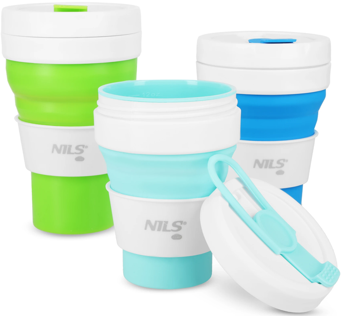 Kubek silikonowy składany Nils Camp NC4103 z pokrywką 475 ml Niebieski (5908261682995) - obraz 8
