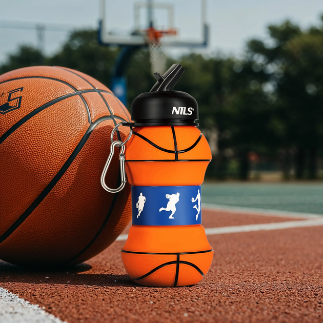 Butelka na wodę Nils Camp NC4104 Silikonowa, składana 550 ml Basketball (5908261683053) - obraz 8