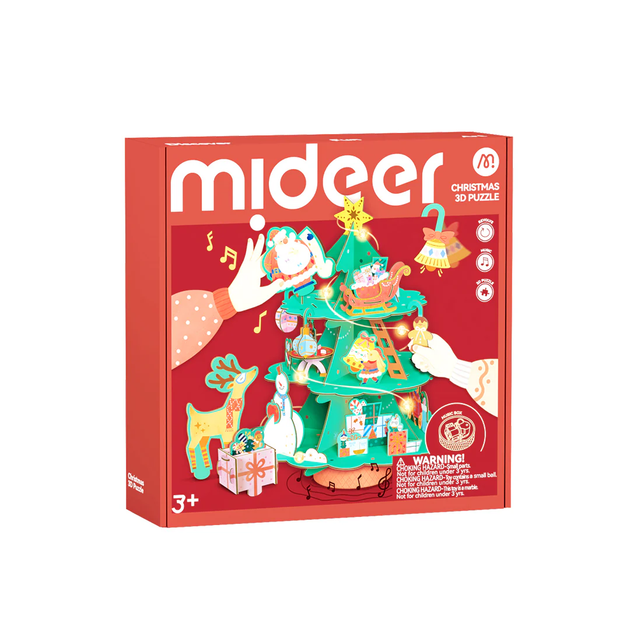 3D музыкальный пазл Mideer «Рождественская елка» с гирляндой MD2299 – вращается, играет музыку, новогодний набор для детей - изображение 2