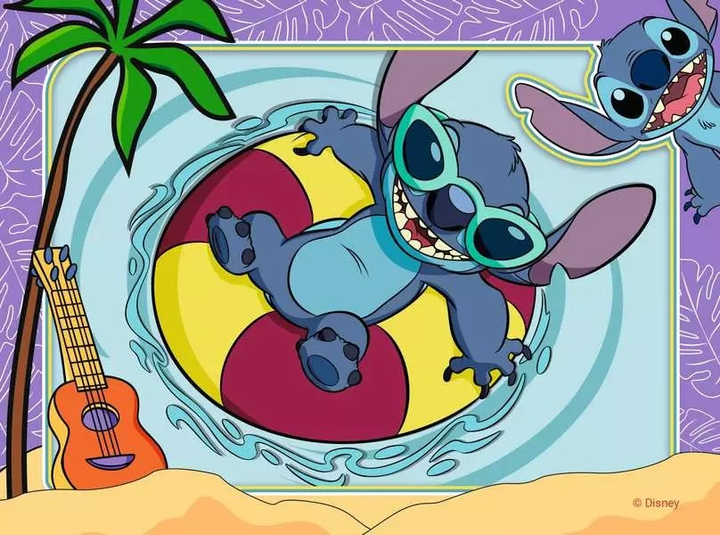 Puzzle Ravensburger Disney Stitch Vacay Mode 4 in 1 Box 12001069 (4005555010692) - obraz 2