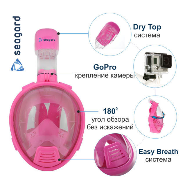 Детская маска для плавания Easybreath-II полнолицевая с креплением для камеры XS Розовая - Фото 3 Детская маска для плавания Easybreath-II полнолицевая с креплением для камеры XS Розовая - изображение 3