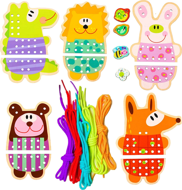 Дерев'яна шнурівка Woopie GREEN 5в1 Тваринки (5906280652753) - зображення 4