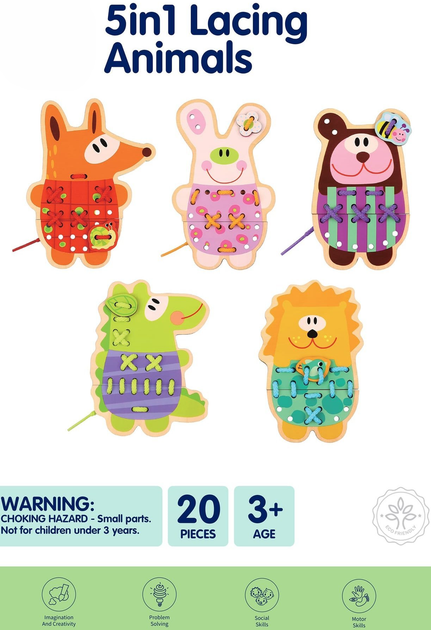 Дерев'яна шнурівка Woopie GREEN 5в1 Тваринки (5906280652753) - зображення 6