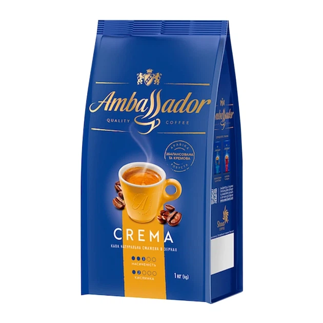 Кава в зернах Ambassador Crema 1 кг - Фото 1 Кава в зернах Ambassador Crema 1 кг - изображение 1