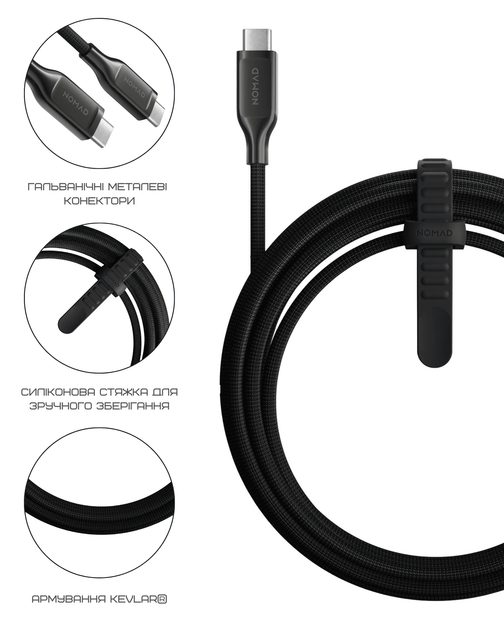 Кабель Nomad USB-C Kevlar Cable 240W Black (3 m) (NM014957858) - изображение 3