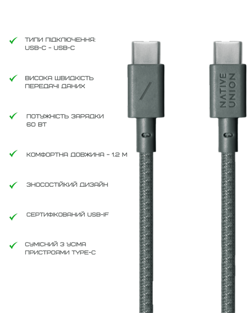 Кабель USB-C to USB-C Native Union Belt Cable Slate Green (1.2 m) (BELT-C-GRN-2-NP) - зображення 8