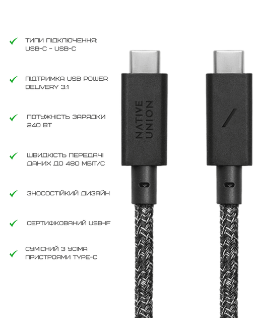 Кабель USB-C to USB-C Native Union Anchor Cable Pro 240W Cosmos Black (3 m) (ACABLE-C-COS-NP) - изображение 6