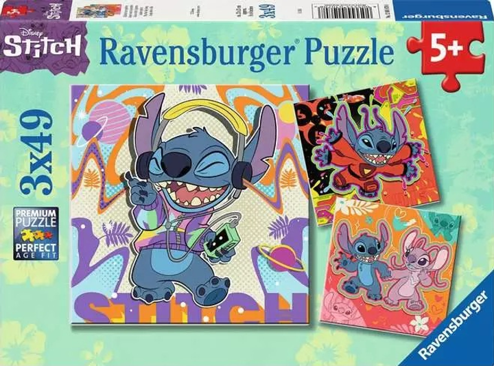 Puzzle Ravensburger Disney Stitch Play the Day Away 3 × 49 elementów 12001070 (4005555010708) - obraz 1