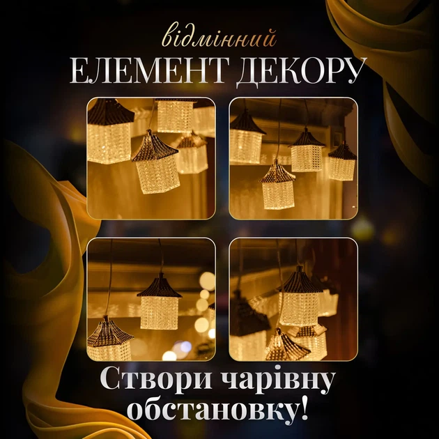 Гирлянда штора с фигурками 3 метра теплый желтый свет с 6 круглыми фигурками Домики гирлянда фигурки - Фото 7 Гирлянда штора с фигурками 3 метра теплый желтый свет с 6 круглыми фигурками Домики гирлянда фигурки - изображение 7