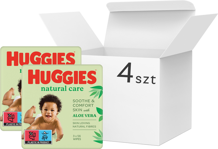 Chusteczki nawilżane dla niemowląt Huggies Natural Care 4 x 168 szt (5029053550176/4) - obraz 1