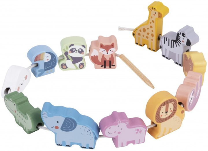 Drewniana zabawka Woopie GREEN Zwierzątka ZOO ze sznurowaniem 13 elementów (5906280652678) - obraz 2