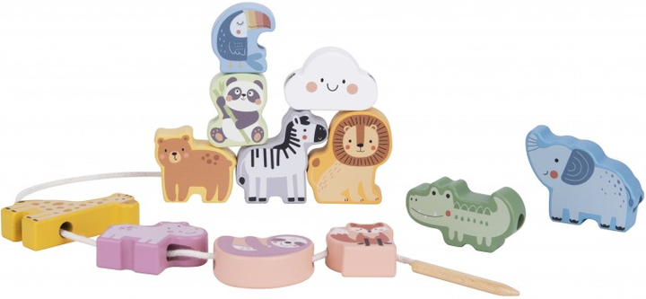 Drewniana zabawka Woopie GREEN Zwierzątka ZOO ze sznurowaniem 13 elementów (5906280652678) - obraz 4