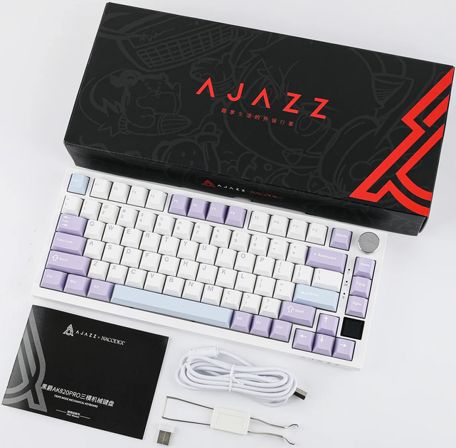 Klawiatura bezprzewodowa Ajazz AK820 Pro Flying Fish switch USB/Bluetooth Biały/Fioletowy (AK820PRO-FF-PWB) - obraz 5