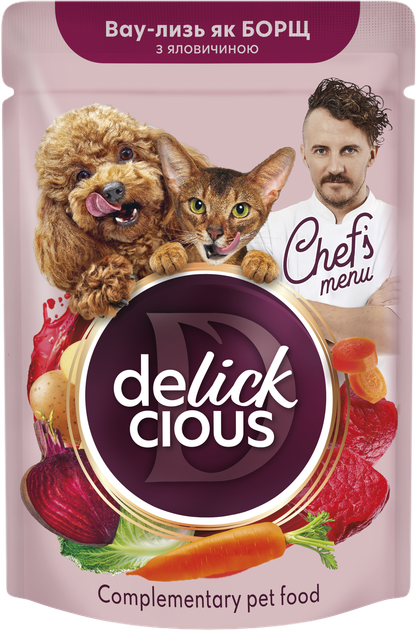 Упаковка дополнительного корма для кошек и собак Delickcious Борщ с говядиной 85 г х 12 шт (B5410401) - изображение 2