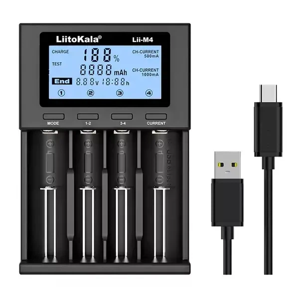 Зарядне LiitoKala Lii-M4 1-4 елементів для 10440-26650 Ni-Mh, Li-Ion, Li-Fe від USB-С + ПаверБанк - изображение 4