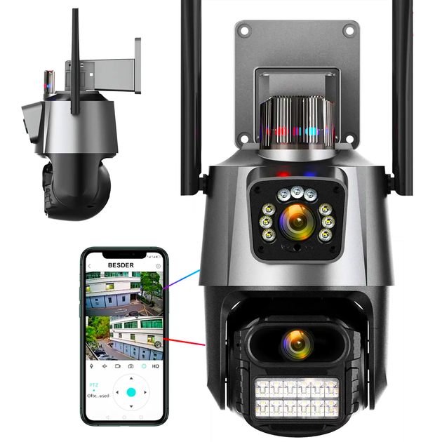 Вулична WIFI камера відеоспостереження 8MP, Full HD, з сиреною з віддаленим доступом Dual Lens (L) - Фото 2 Вулична WIFI камера відеоспостереження 8MP, Full HD, з сиреною з віддаленим доступом Dual Lens (L) - изображение 2