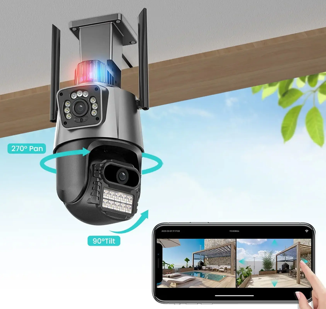 Вулична WIFI камера відеоспостереження 8MP, Full HD, з сиреною з віддаленим доступом Dual Lens (L) - Фото 4 Вулична WIFI камера відеоспостереження 8MP, Full HD, з сиреною з віддаленим доступом Dual Lens (L) - изображение 4