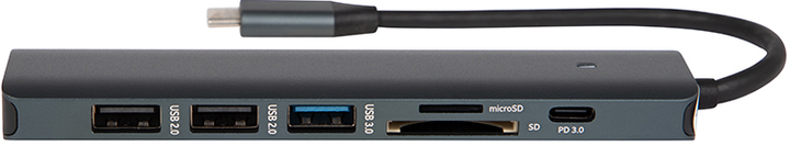 USB-хаб Blow HC703 7-in-1 USB-C to 1x USB 3.0\2x USB 2.0\1x SD\1x microSD\1x HDMI 4K\1x PD 3.0 USB-C Grey (5900804145721) - зображення 2