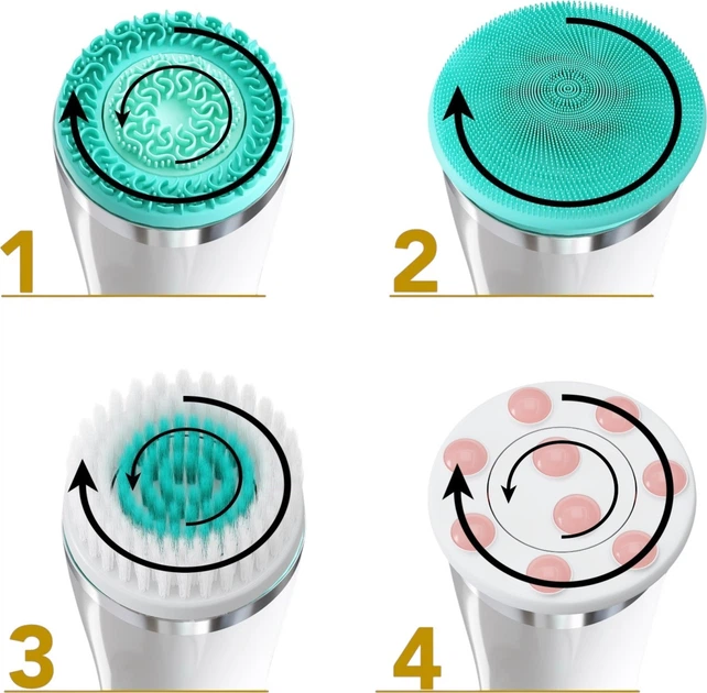 Szczoteczka do twarzy Lumineo Brush Pro 4 końcówki + żel do wszystkich rodzajów skóry turkusowa (5904726872802) - obraz 4